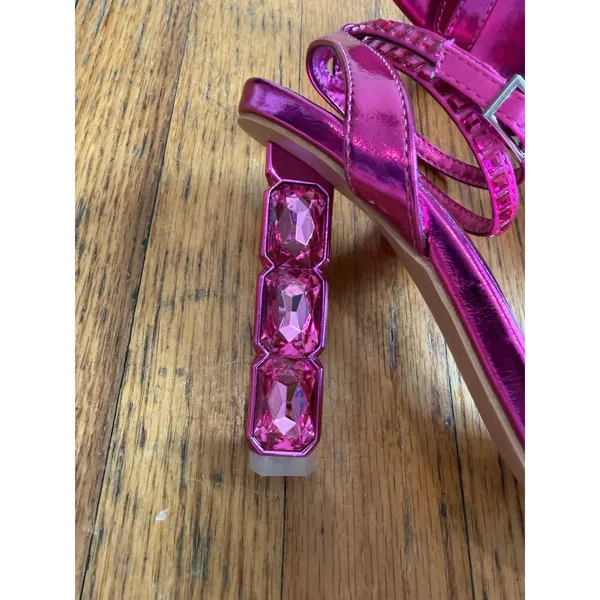 Pink Rhinestone Strappy Heel Sandals Shoes Womens Size 8 Square Toe Party - Image 4