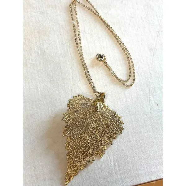 Gold Plated Real Leaf Pendant Necklace With Chain - Image 3