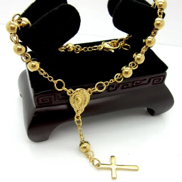 Stainless Steel Cross Pendant Bead Bracelet - Image 5