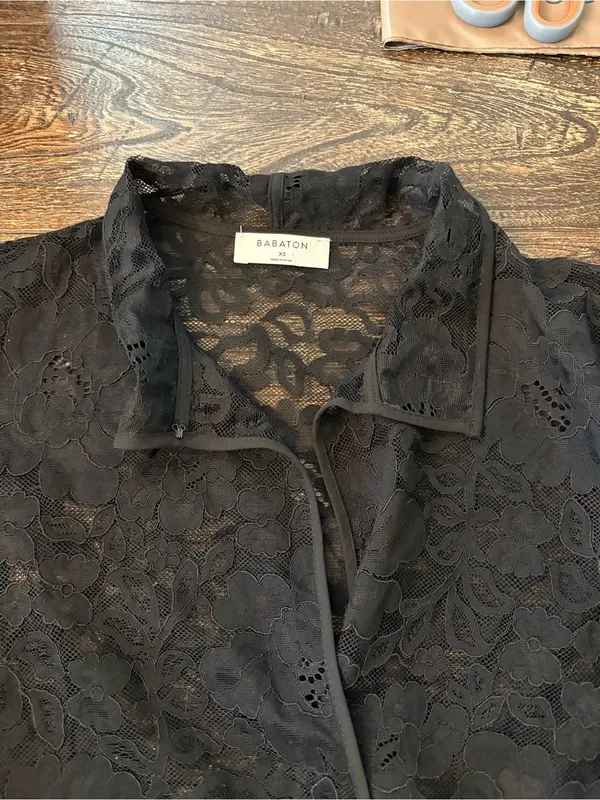 Aritzia Babaton Lace Blouse Womens XS Black Sheer Long Sleeve Collared Top - Image 3