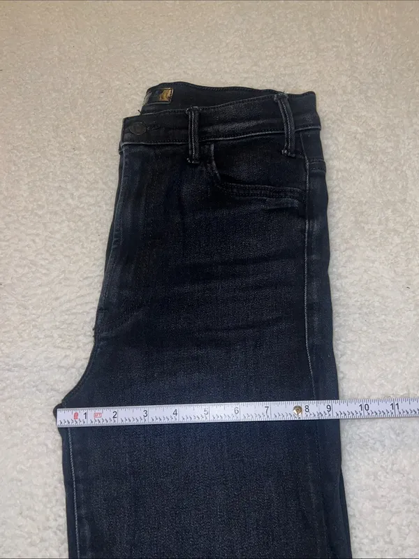 MOTHER Hustler Ankle Fray Crop‎ Flare High Rise Washed Black Jeans 29 - Image 7