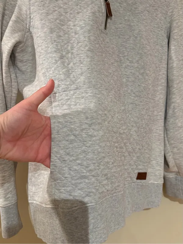 L.L. Bean Gray Quilted Quarter-Zip Pullover - Image 6