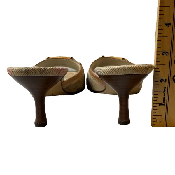 VANELI Tan/Beige Floral Canvas/Leather Slides Mules Heels Shoes - Size 8.5 Slim - Image 11