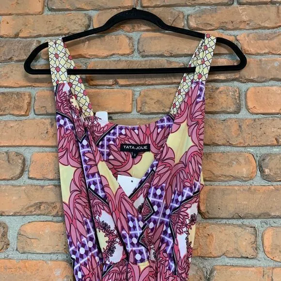 Tata Jolie‎ Floral Dress Geometric Print Hi-Low Maxi Long Vibrant Summer Boho XL - Image 2