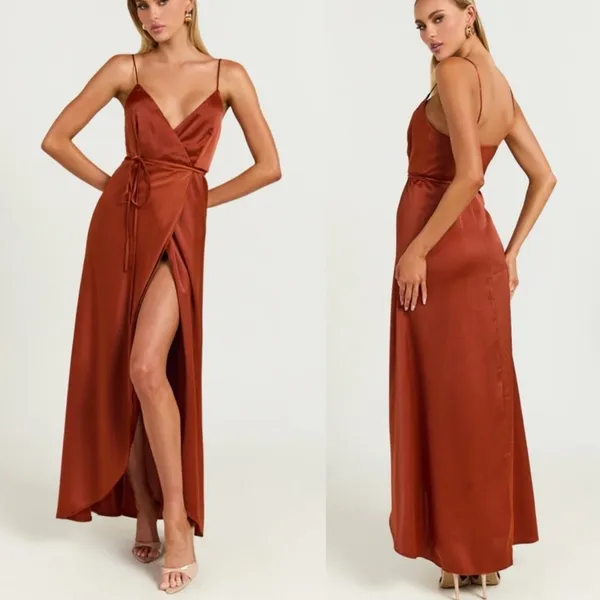 ShowPo. Terra Cotta Elegant Rust Satin Maxi Dress Size 6 Made in Australia‎ - Image 2