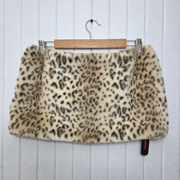 ROMWE Leopard Print Grunge Punk Spring Carnival Fluffy Mini Skort‎ Y2K Size L - Image 3