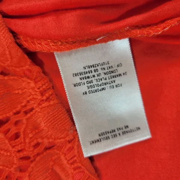 Anthropologie Leifnotes Dogflora Dress Womens L Orange Floral Lace Lined - Image 7
