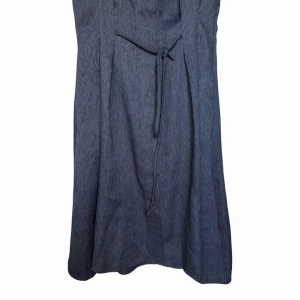 OGL Denim Look Midi Dress Collared Tie Waist Linen Blend NWT Extra Small - Image 4
