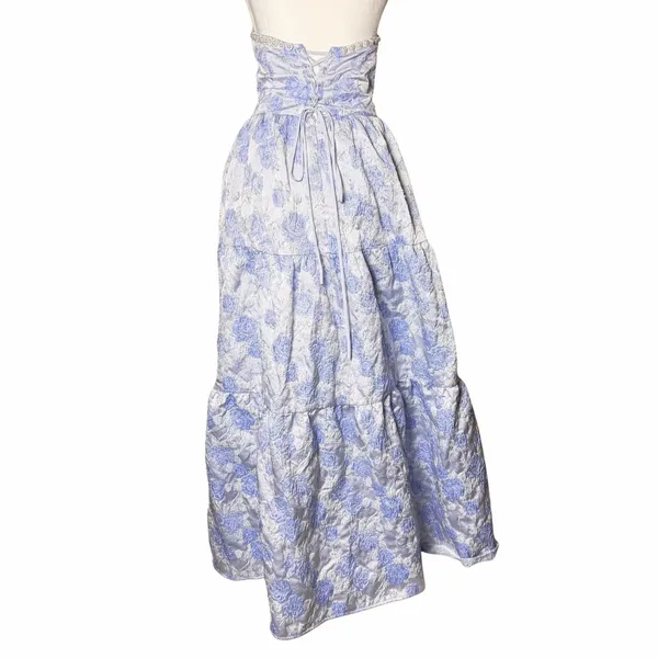 Altar'd State Jacquard Corset Gown Women’s M (6-8) Maxi Dress Blue Skye Floral - Image 3