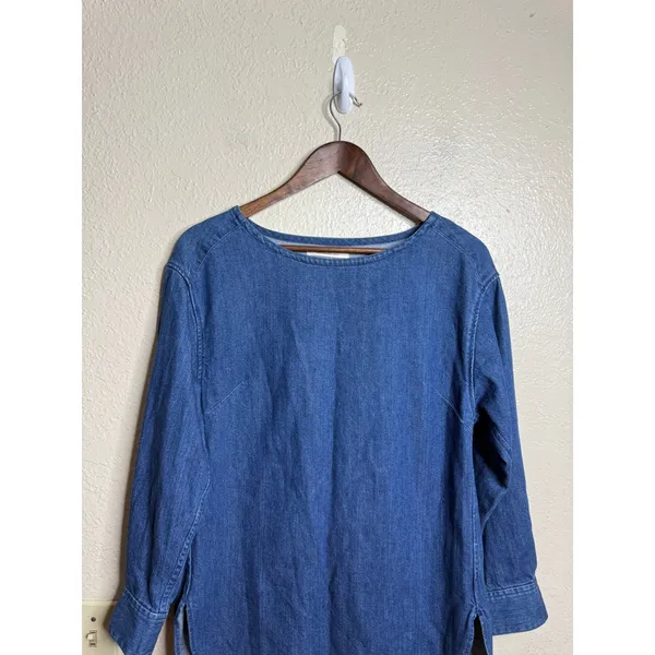GALLARDAGALANTE Denim TUnic Blouse Boat Neck Cotton Japanese Size F One Size - Image 4