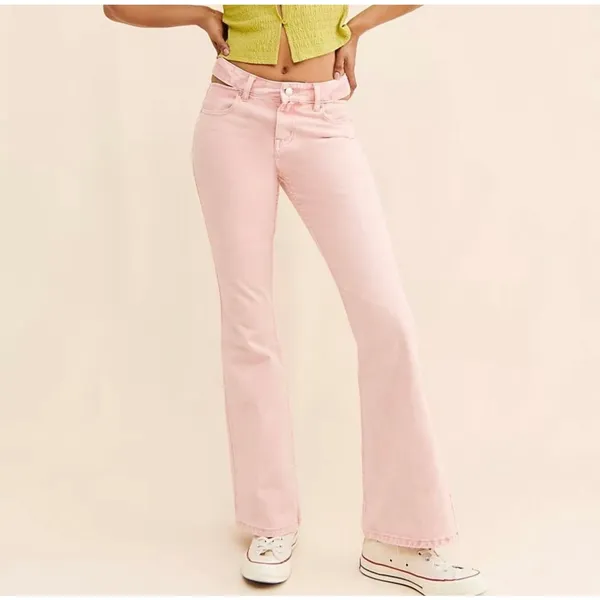 Milk It Anthro Size 30 Jeans The Ragged Priest Baby Flare Waist Cut Out Pink NEW - Image 2