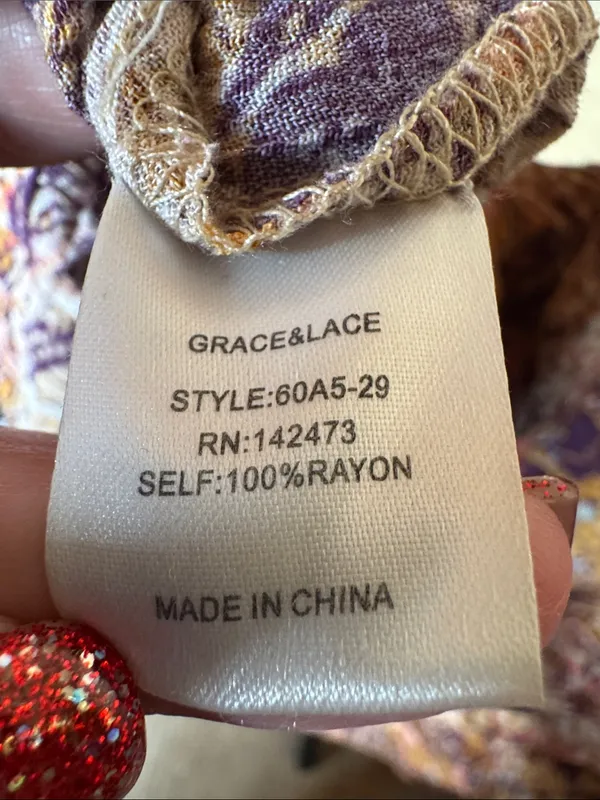 Grace & Lace Boho Paisley Cold Shoulder Mini Dress XS Lace Trim Rayon - Image 7
