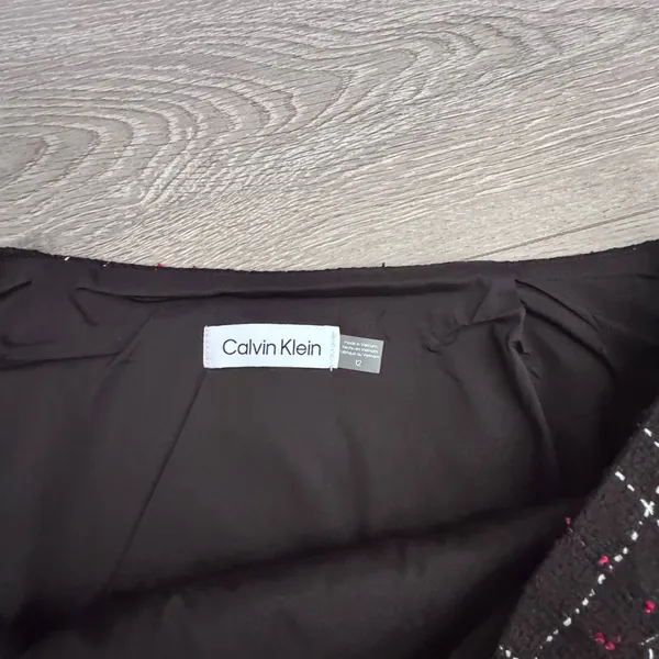 Calvin Klein Womens Tweed Plaid‎ Mini Skirt Black Pink White Size 12 Large NWT - Image 3