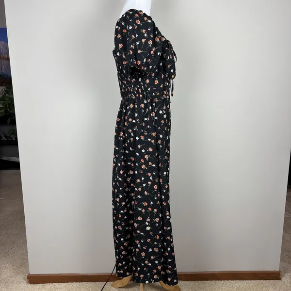 Milkmaid Maxi Dress Womens XL Black‎ Floral Feminine Smocked Puff Short Sleeve - Image 6