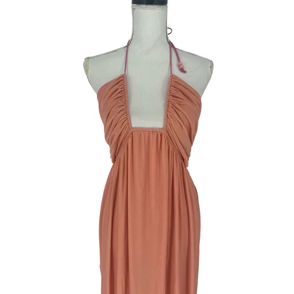 STAUD Kanha Reversible Mesh Halter Maxi Dress Orange Pink XL‎ - Image 5