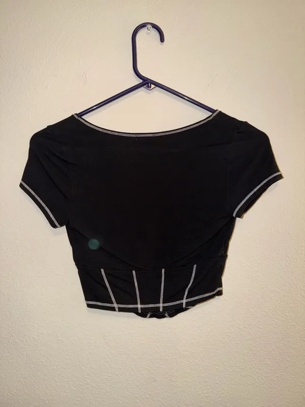 Garage Black Cropped Top with Contrast Stitching - Image 3