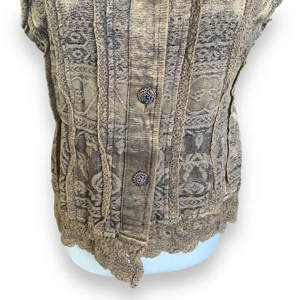 Vintage Flashback‎ Vest Metallic Brown Floral Detail Lace Embroidered High Neck - Image 5
