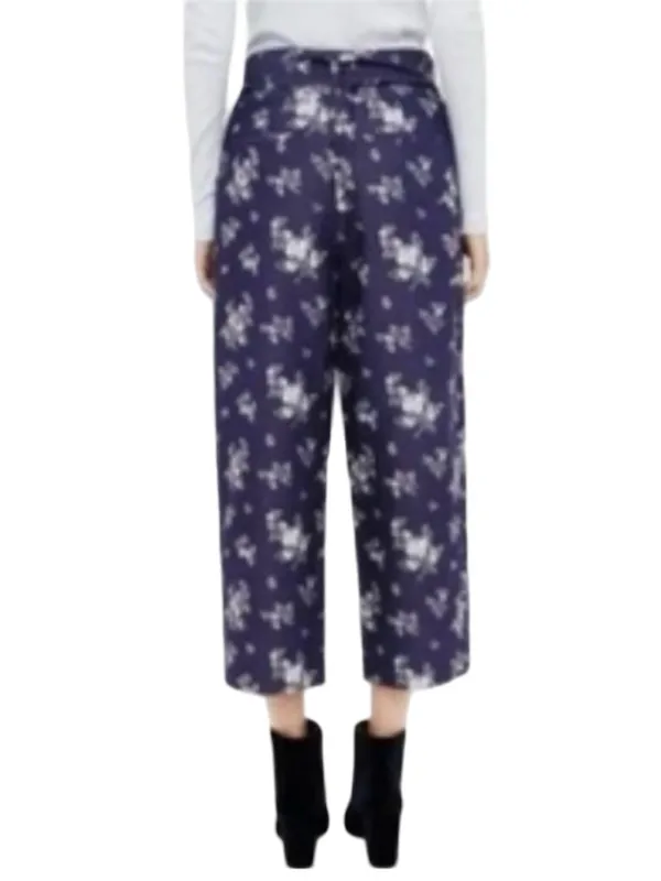 Club Monaco 2 Navy Floral wide leg cropped culottes Palazzo high-rise pleated - Image 6