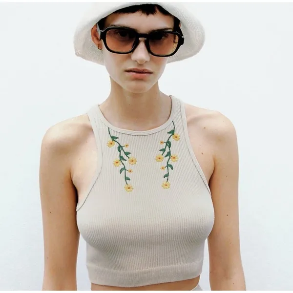 ZARA‎ SEAMLESS EMBROIDERED TOP | ZARA SUNFLOWERS Sz XS - Image 12