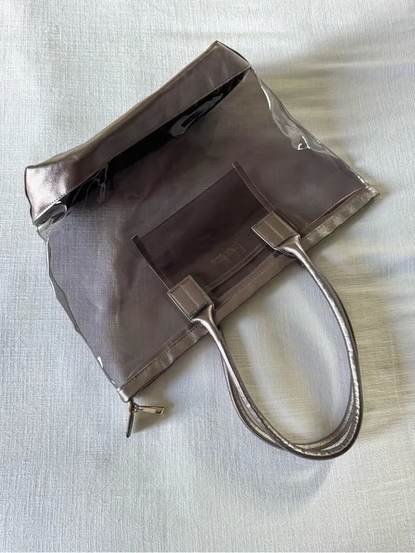 Neiman Marcus Clear PVC Metallic Bronze Trim Tote Bag - Image 3