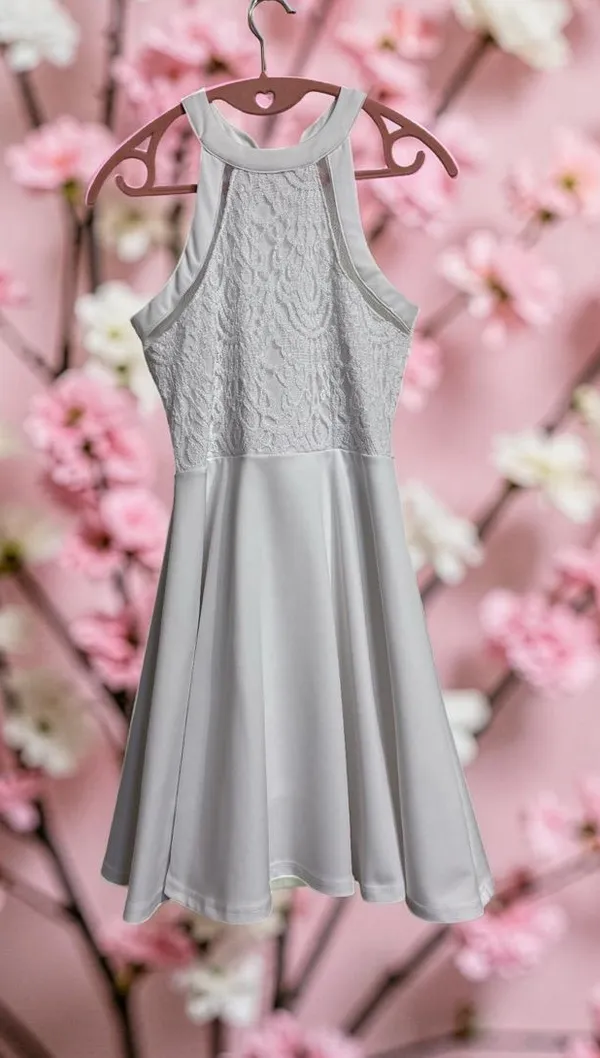 Missguided White Lace Halter Skater Dress Rush Week Bridal Wedding EUC Size S - Image 2