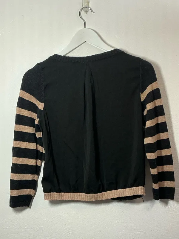 Anthropologie Moth Tan & Black Striped Cardigan Sweater Size Small - Image 3