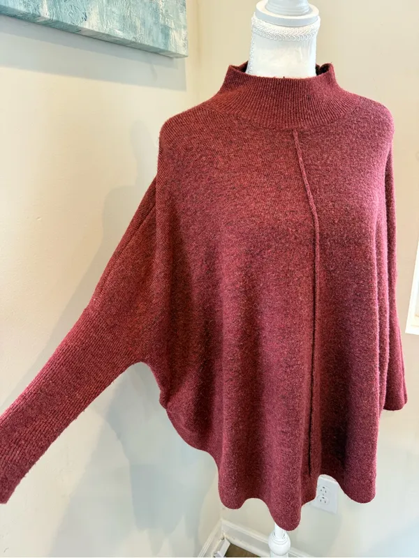 LOFT Burgundy Funnel Neck Poncho - Image 2