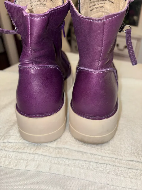 Miz Mooz Leather Platform Ankle Boots Deep Plum side zip Lando Style Sz 37 6.5/7 - Image 3