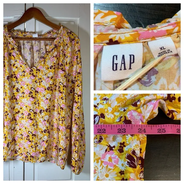 Gap Cottage Peasant Blouse Top Women XL‎ Floral Ruffle Boho Bloomcore Flowy - Image 2