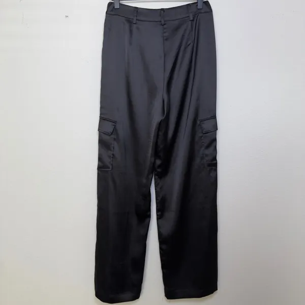 MESHKI Amaya Lace Up‎ Cargo Pants Black Satin Wide Leg Size S - Image 8