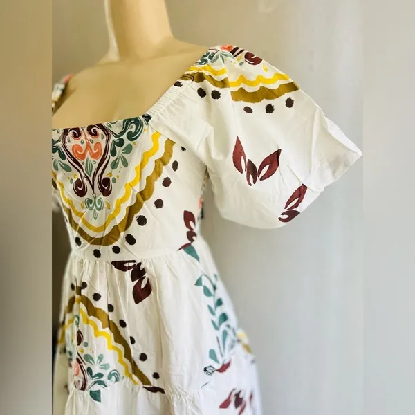 Meadow Rhodes Boutique Boho Maxi Dress 100% Cotton Puff Sleeve Smocked size M - Image 7