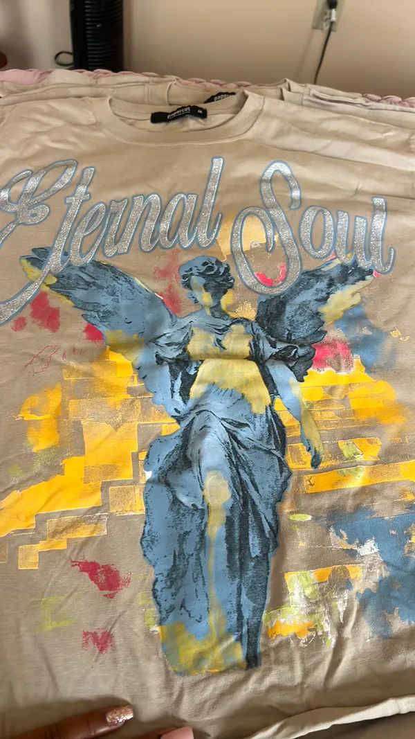 “Eternal Soul” Men’s Cropped Tee Tan Size M - Image 3