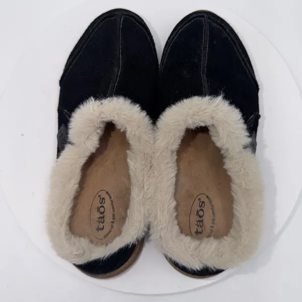 Taos Women's Black Suede Faux Fur Lined Clog Mules Slippers‎ 7 Comfort Shoes - Image 6