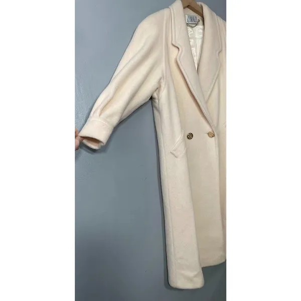 Worumbo Size 8 Ivory Wool Trench Pea Coat Double Breasted Union Made Old Money - Image 2