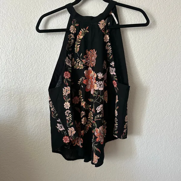 Free People Emily Printed Floral Halter Tank Top Black Size XS - Image 2
