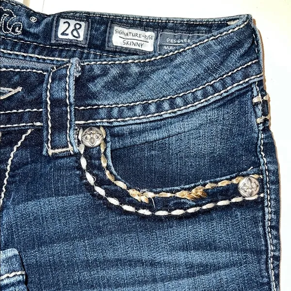 Miss Me Blue Skinny Jeans with Distressed Detailing thick stitch 28 - Image 4
