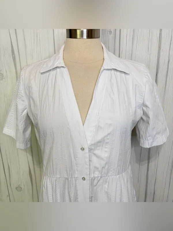 STRADIVARIUS Tiered Short-Sleeve‎ Midi Shirt Dress in White, Medium - Image 2