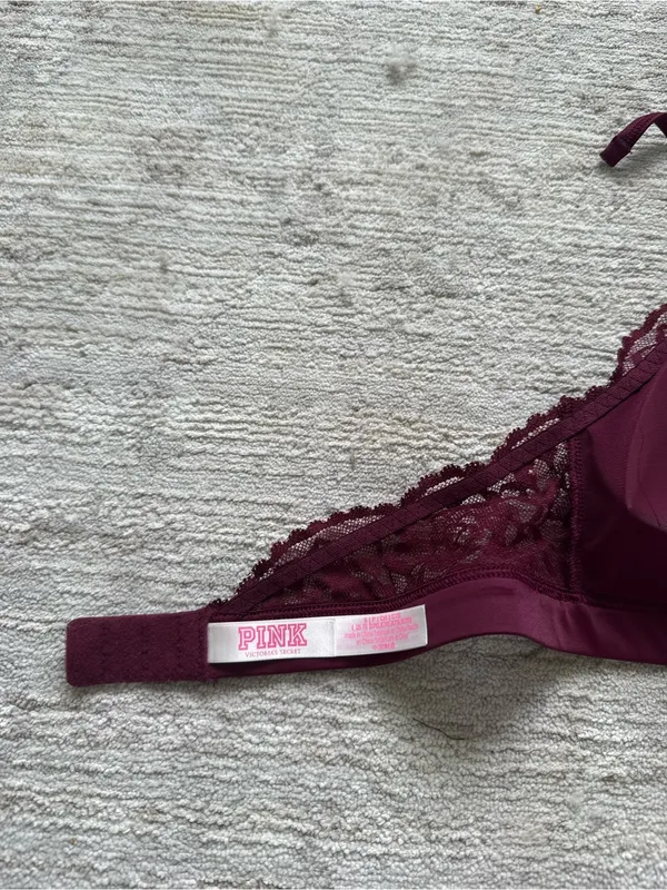 PINK Victoria's Secret Burgundy Lace High-Neck Bralette (Size Small) - Image 4