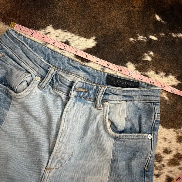 ALL SAINTS Kim Two‎ Tone Asymmetric Hem Jeans in Mid Indigo Size 27 - Image 7