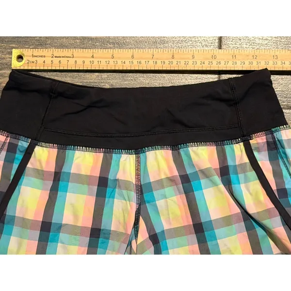 Lululemon Speed Up Shorts 4" Size 2 Rainbow Plaid Yellow Black‎ Running Athletic - Image 5