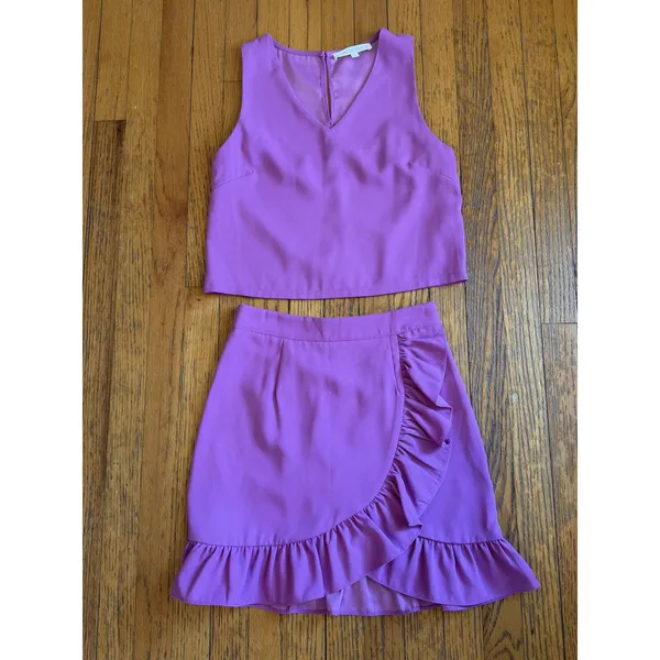 Karlie 2 Piece Set Womens Small Purple Ruffle Mini Skirt Crop Tank Party Summer - Image 3