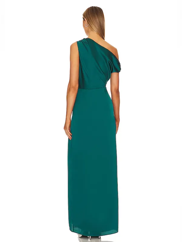 Show Me Your Mumu Jodie Emerald Luxe Green Satin One Shoulder Maxi Dress Medium - Image 3