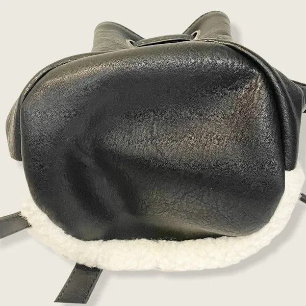American Eagle Black Faux Leather White Sherpa Bucket‎ Bag - Image 5