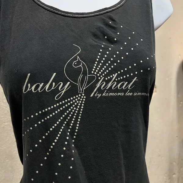 Vintage Y2K Baby Phat Black Glitter Logo Fitted Scoop Neck Tank Top Large L - Image 2
