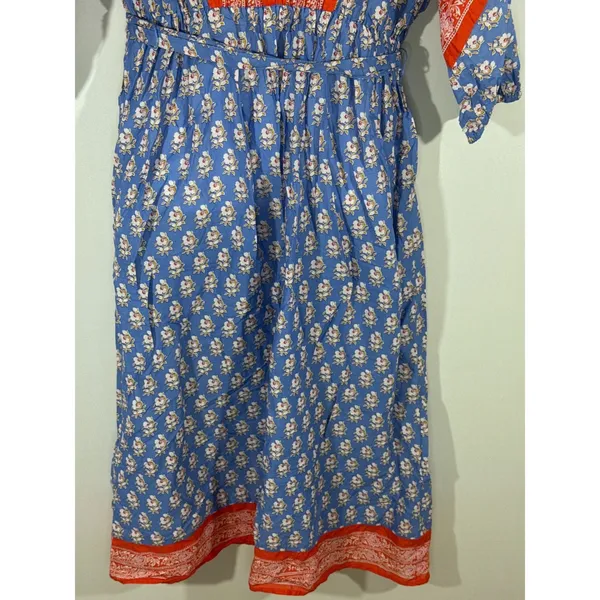J. Crew Beachwear Blue Red Floral Block‎ Print Midi Dress Tie Waist Women's XS - Image 4