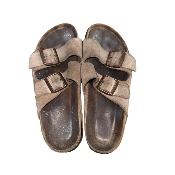 Birkenstock Arizona Sandals Women 38 Taupe Good Suede Double Strap Cork - Image 2