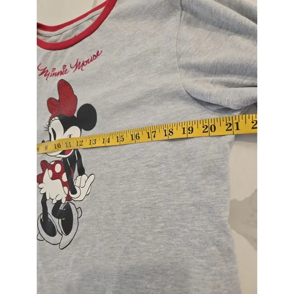 Disney Minnie Mouse Long Sleeve Ringer Shirt Womens M Grey Red Sparkle Graphic - Image 8