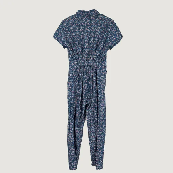 Afternoon Floral Zip‎ Front Jumpsuit Womens Small BCI Cotton Cottagecore Blue - Image 2