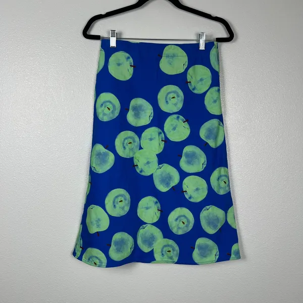 Apple‎ Print Women's Skirt Blue Green Sz XS - Image 4