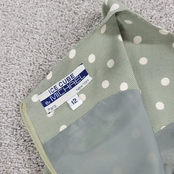 Vintage 90's Ice Cube by Michael Dress Womens 12 Green Polka Dot Rayon Mod Retro - Image 14